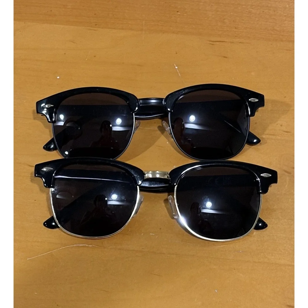 Half Frame Half Brow Sunglasses Shades Retro Vtg Inspired 2 Pairs Black Silver